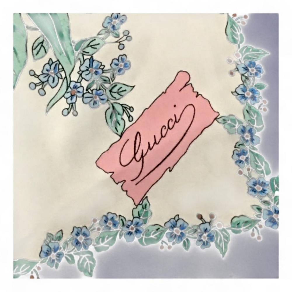 Vintage GUCCI Flora Flower Bouquet 100% Silk Italian Scarf, VITTORIO ACCORNERO - Picture 6 of 8